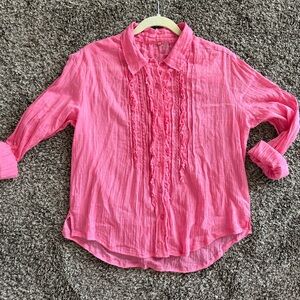 Free People Drew Ruffle Tuxedo Long Sleeve Shirt, Large, NWT